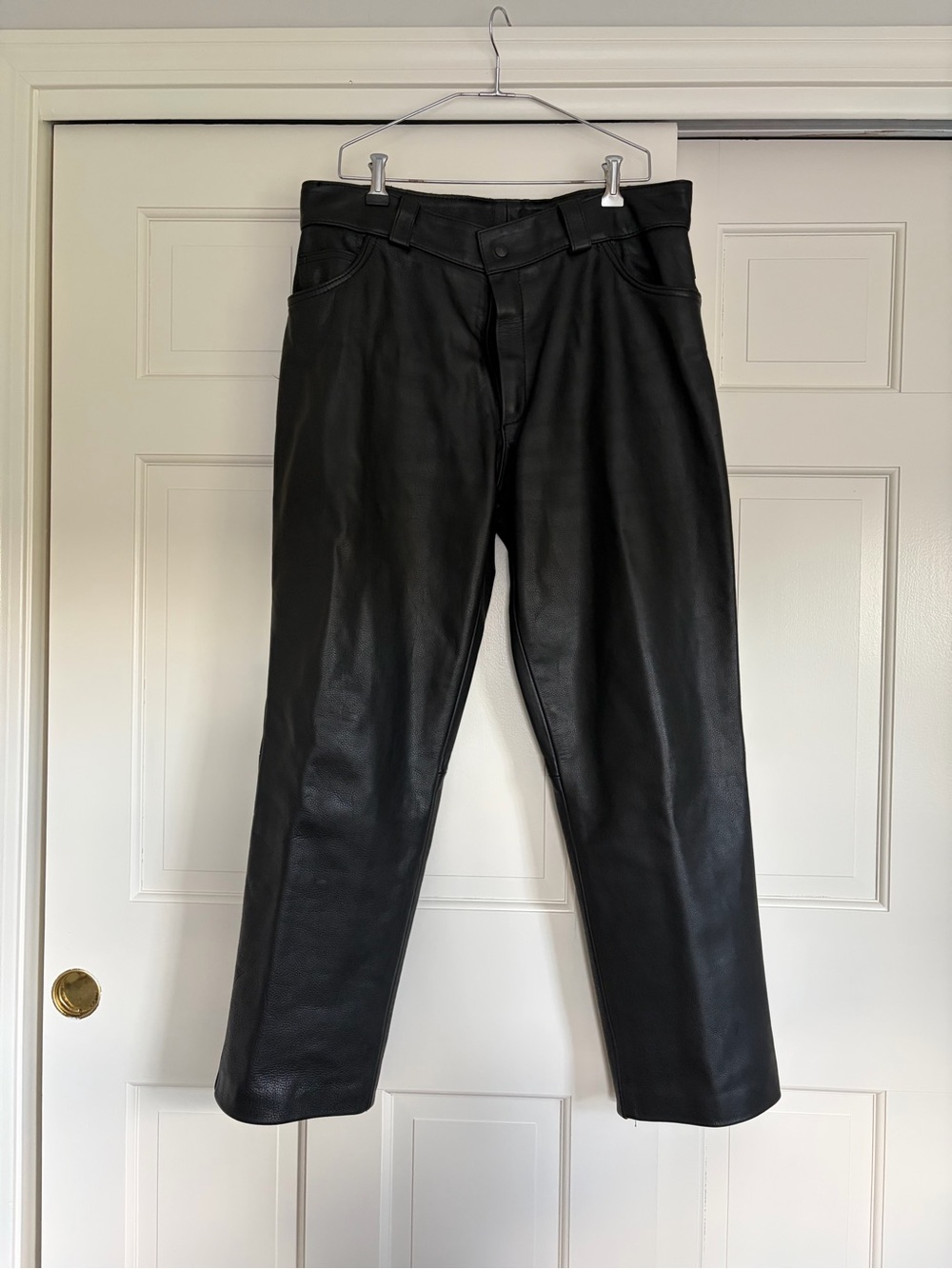 Men's Black Straight Leather Pants - Classic Straight Cut